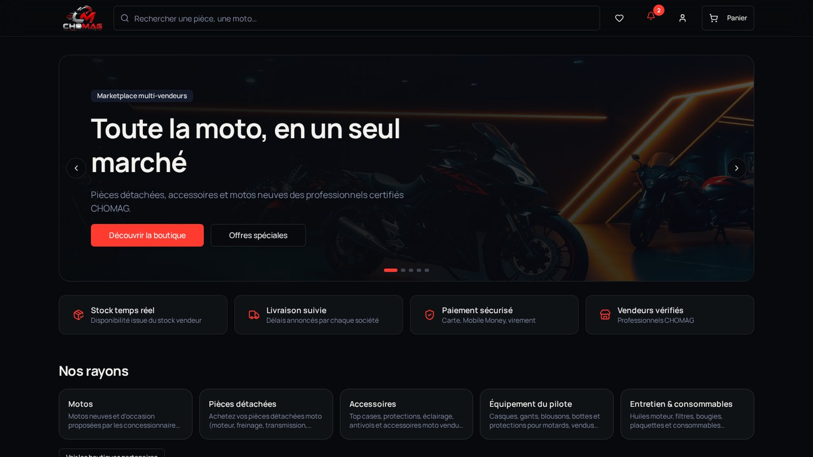 Préparation d'une commande de pièces moto avec suivi sur smartphone
